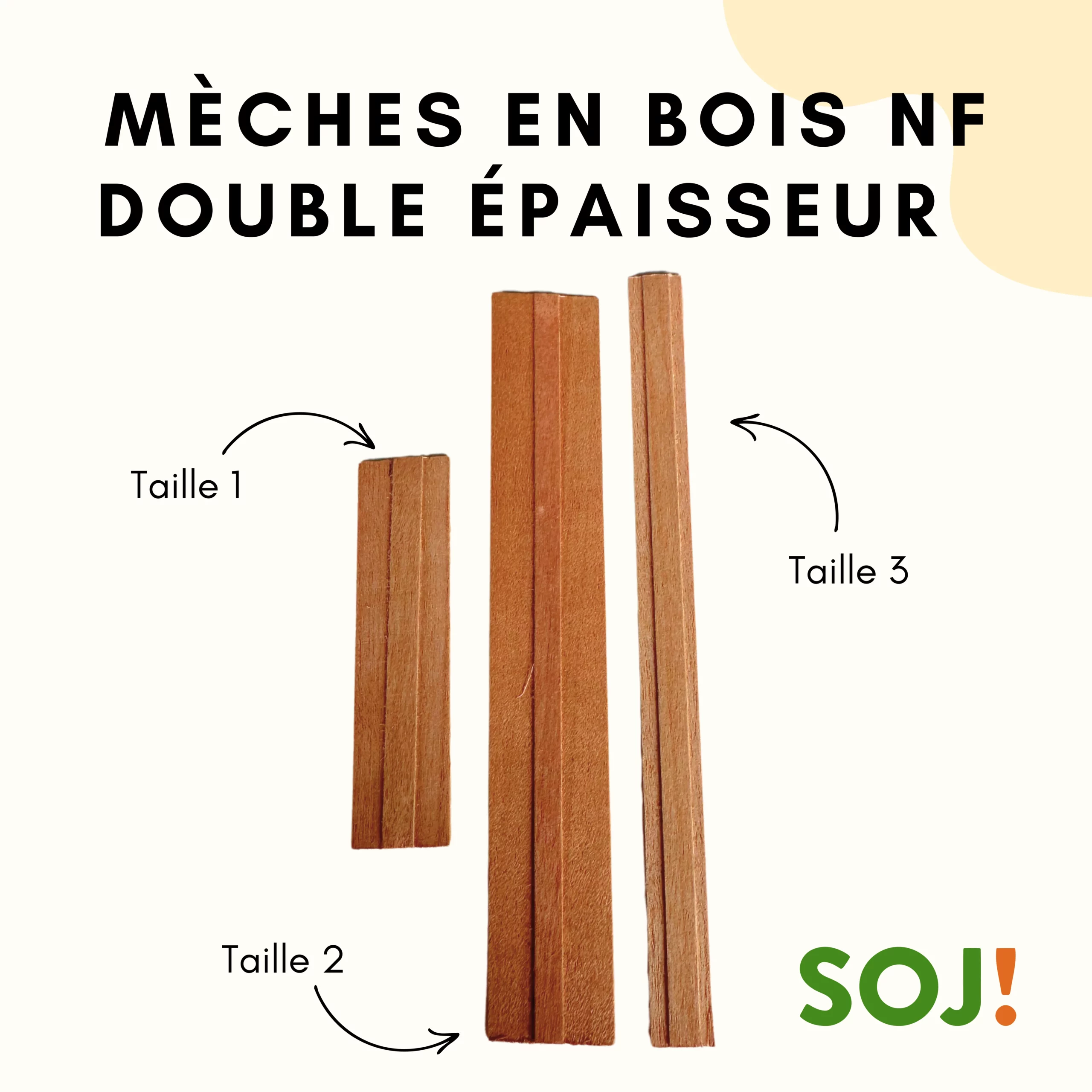 M&egrave;ches NF en bois pour bougies &ndash; Double &eacute;paisseur &mdash; vue 2