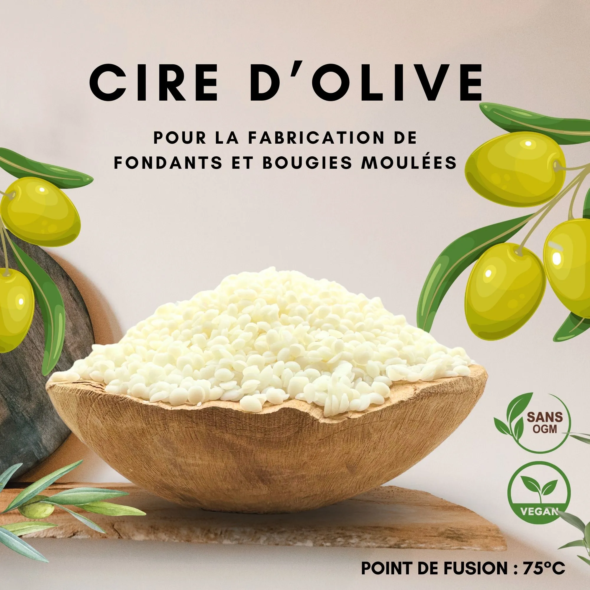 Cire d&rsquo;olive pour bougies moul&eacute;es et fondants &mdash; vue 2