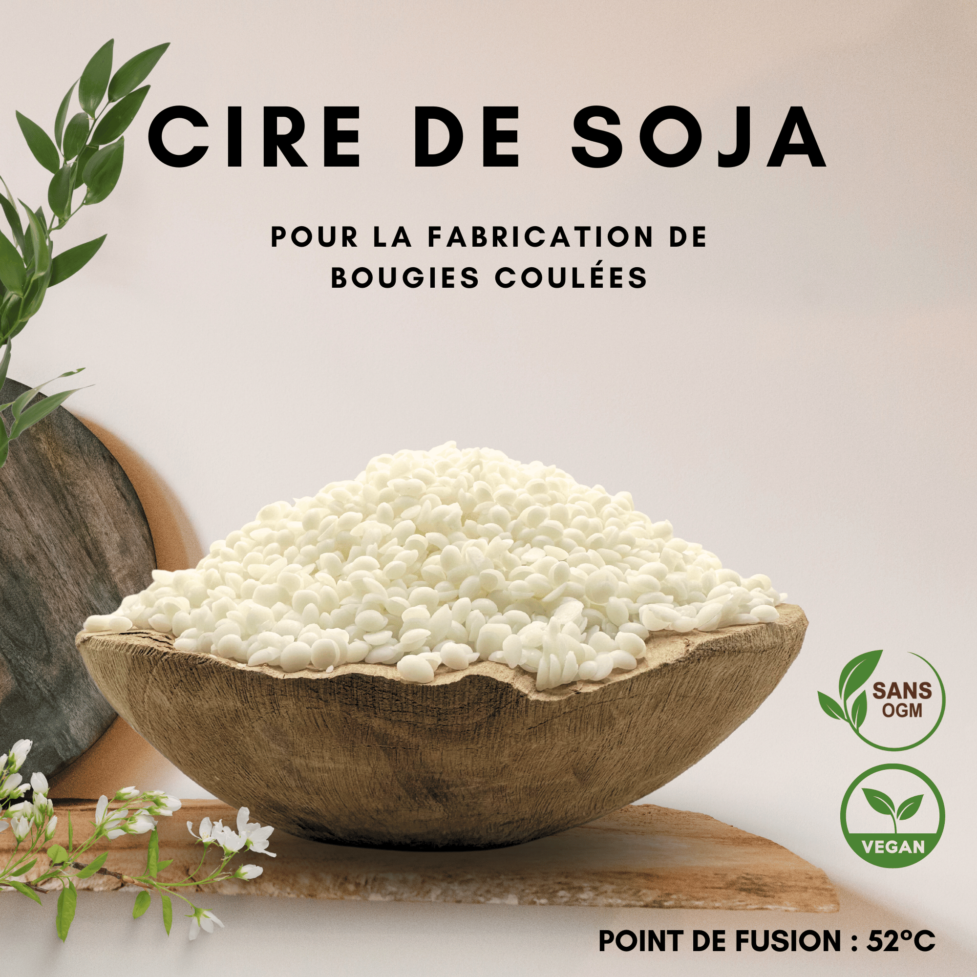 CIRE NATURELLE DE SOJA-COCO SANS OGM POUR BOUGIES EN CONTENANTS - 100kg